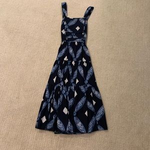 Ulla Johnson midi length blue dress with straps and quilted detailing